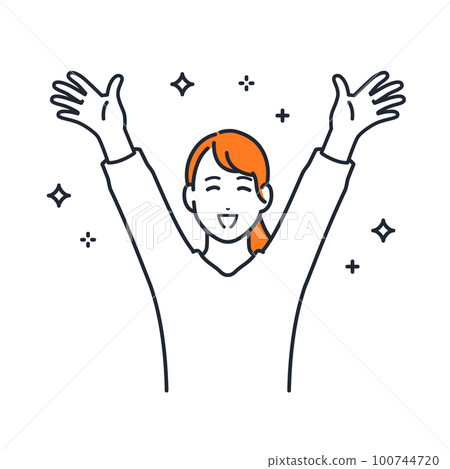 A simple vector illustration material of a young woman who spreads her hands and banzai A simple vector illustration material of a young woman who spreads her hands and banzai 100744720