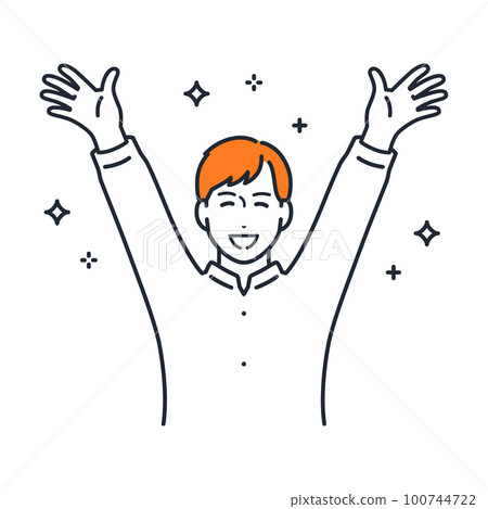 A simple vector illustration material of a young man who spreads his hands and banzai A simple vector illustration material of a young man who spreads his hands and banzai 100744722