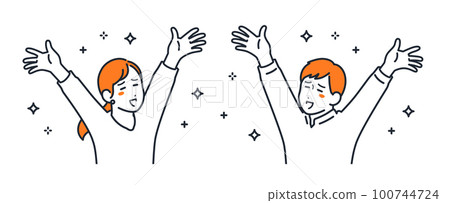 一對年輕夫婦到萬歲的簡單矢量插圖素材 100744724