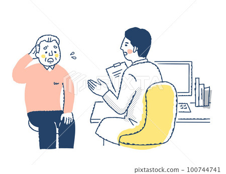 Male patient and doctor in examination room Male patient and doctor in examination room 100744741