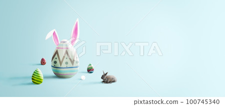 Easter eggs with a bunny ears and rabbit Easter eggs with a bunny ears and rabbit 100745340