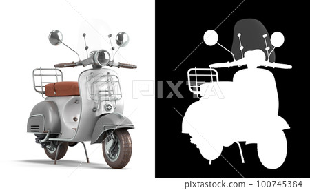 White retro scooter personal transport for busines perspective view 3d render on white with alpha White retro scooter personal transport for busines perspective view 3d render on white with alpha 100745384