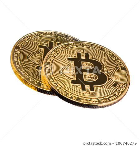 Bitcoins on white background. 100746279