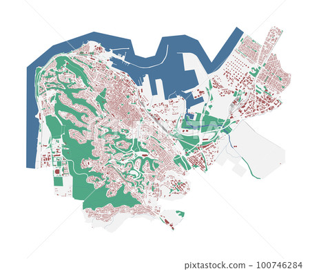 Haifa map. Detailed map of Haifa city administrative area. Cityscape urban panorama. Outline map with buildings, water, forest. Haifa map. Detailed map of Haifa city administrative area. Cityscape urban panorama. Outline map with buildings, water, forest. 100746284