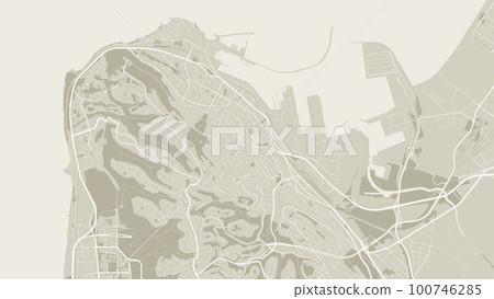 Sepia Haifa City area vector background map, roads and water cartography illustration. Sepia Haifa City area vector background map, roads and water cartography illustration. 100746285