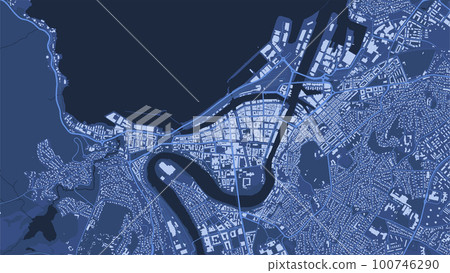 Detailed blue vector map poster of Trondheim city, linear print map. Skyline urban panorama. Decorative graphic tourist map of Trondheim territory. Detailed blue vector map poster of Trondheim city, linear print map. Skyline urban panorama. Decorative graphic tourist map of Trondheim territory. 100746290
