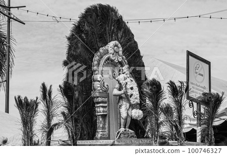 Black and White Kavadi view by devotees in Thaipusam 100746327