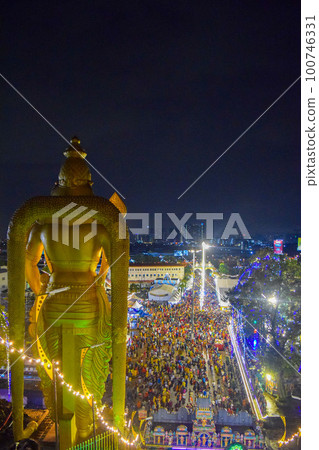 Nightview of the Majestic Lord Murugan Statue in Batu Caves 100746331