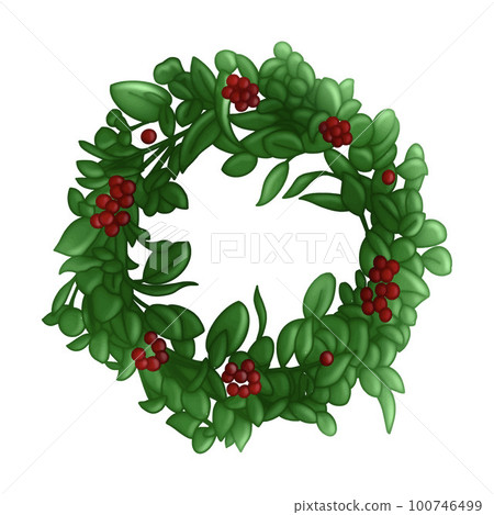 Mistletoe Christmas Wreath Garland Clipart design element isolated on white background. 100746499