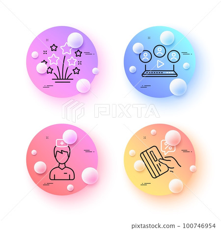 Doctor, Credit card and Fireworks stars minimal line icons. 3d spheres or balls buttons. Video conference icons. For web, application, printing. Vector Doctor, Credit card and Fireworks stars minimal line icons. 3d spheres or balls buttons. Video conference icons. For web, application, printing. Vector 100746954