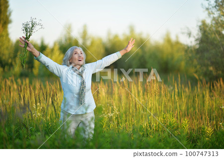portrait of a beautiful woman in summer 100747313
