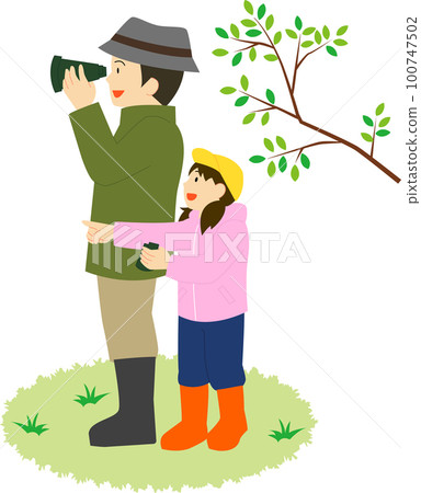 親子觀鳥（有背景） 100747502