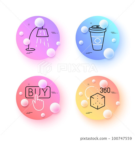 Augmented reality, Takeaway coffee and Buying minimal line icons. 3d spheres or balls buttons. Stand lamp icons. For web, application, printing. Vector 100747559