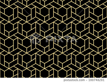 The geometric pattern with lines. Seamless vector background. Gold and black texture. Graphic modern pattern. Simple lattice graphic design 100748281