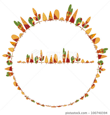 Patchwork-like fabric tree line Autumn leaves circular 100748394