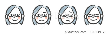 Illustration set of emotions and sorrows of a woman wearing glasses Illustration set of emotions and sorrows of a woman wearing glasses 100749176