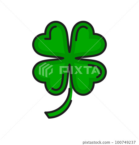 Green four leaf clover isolated color line icon. Vector fortune and good luck outline symbol, St. Patrick day lucky clover leaf Green four leaf clover isolated color line icon. Vector fortune and good luck outline symbol, St. Patrick day lucky clover leaf 100749237