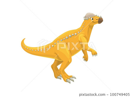 Cartoon pachycephalosaurus dinosaur character. Isolated vector herbivorous ornithischian bird hipped dino with thick head. Prehistoric animal lived during the late cretaceous period in north America Cartoon pachycephalosaurus dinosaur character. Isolated vector herbivorous ornithischian bird hipped dino with thick head. Prehistoric animal lived during the late cretaceous period in north America 100749405