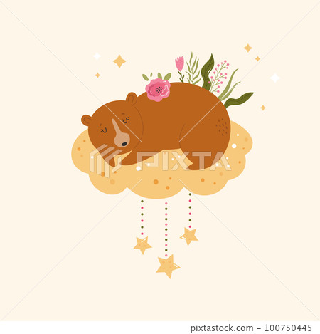 Little cute bear sleeping on the cloud. Adorable animal vector design, illustration Little cute bear sleeping on the cloud. Adorable animal vector design, illustration 100750445