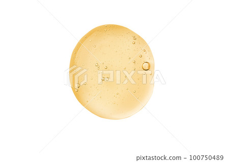Face serum drop isolated on white background. Face oil, liquid gel swatch texture. Vitamin C serum texture. Face serum drop isolated on white background. Face oil, liquid gel swatch texture. Vitamin C serum texture. 100750489