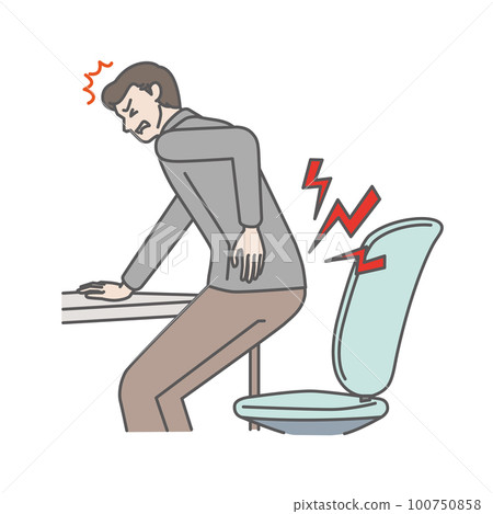 Man with lower back pain when getting up from chair Man with lower back pain when getting up from chair 100750858