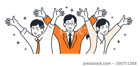 Simple vector illustration material of a business person who spreads both hands and banzai 100751308