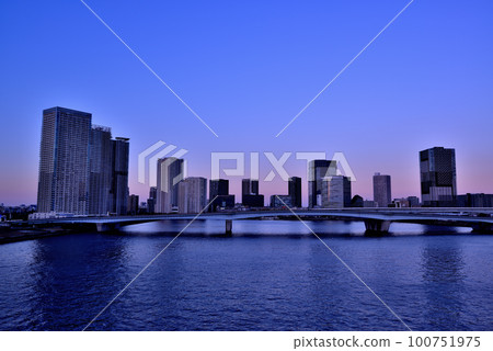 Evening view of LaLaport Toyosu high-rise condominium seen from Toyosu Ohashi Bridge 100751975