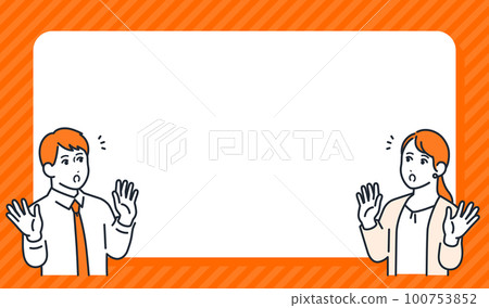 A simple vector illustration material of a surprised young business person and a striped frame A simple vector illustration material of a surprised young business person and a striped frame 100753852