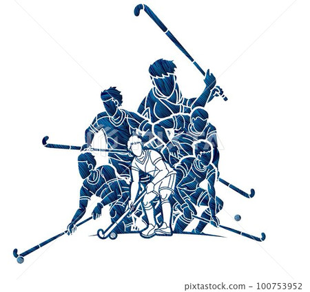 Field Hockey Sport Team Male Players Mix Action Cartoon Graphic Vector Field Hockey Sport Team Male Players Mix Action Cartoon Graphic Vector 100753952