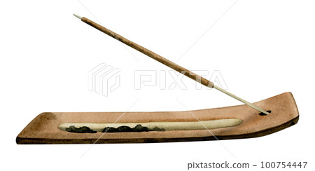 Aroma stick with sandal wood stand isolated on white background. Incense burner for aromatherapy and meditation Aroma stick with sandal wood stand isolated on white background. Incense burner for aromatherapy and meditation 100754447