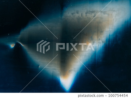 Worn texture. Retro overlay. Aged film. Blue orange flare dirt rust stains dust scratch noise on dark black weathered abstract illustration background. 100754454