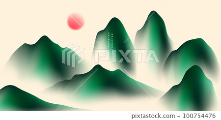 Modern design vector illustration of beautiful Chinese ink landscape painting. 100754476