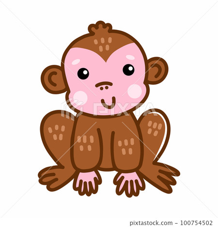 Cute monkey on white background. Vector illustration for kid. Sticker. African animal. Cute monkey on white background. Vector illustration for kid. Sticker. African animal. 100754502