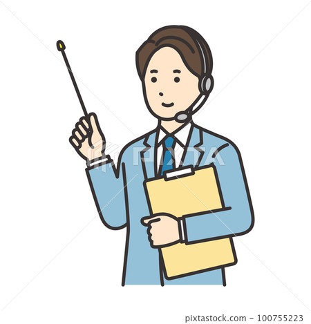 Illustration of an operator man with materials and a pointing stick 100755223