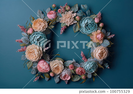 Composition of flowers. A frame of dried pink flowers. Illustration AI Generative Composition of flowers. A frame of dried pink flowers. Illustration AI Generative 100755329