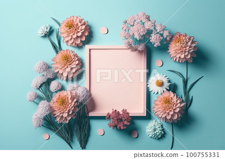 Composition of flowers. A frame of dried pink flowers. Illustration AI Generative Composition of flowers. A frame of dried pink flowers. Illustration AI Generative 100755331