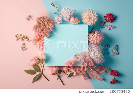 Composition of flowers. A frame of dried pink flowers. Illustration AI Generative Composition of flowers. A frame of dried pink flowers. Illustration AI Generative 100755430