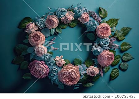 Composition of flowers. A frame of dried pink flowers. Illustration AI Generative 100755455
