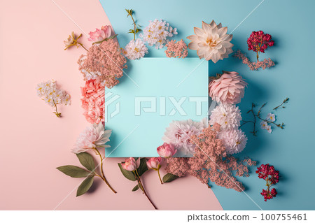 Composition of flowers. A frame of dried pink flowers. Illustration AI Generative 100755461