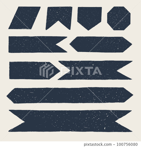 Retro flag and ribbon banners. Hand drawn vintage textured badges, banner, ribbon, flag, and other design elements. Hand-drawn infographic Vector collection. 100756080