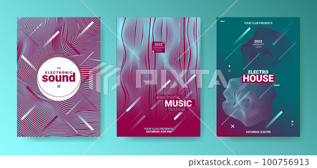 Geometric Dj Flyer Set. Electro Sound Poster. Techno Dance Cover. 100756913