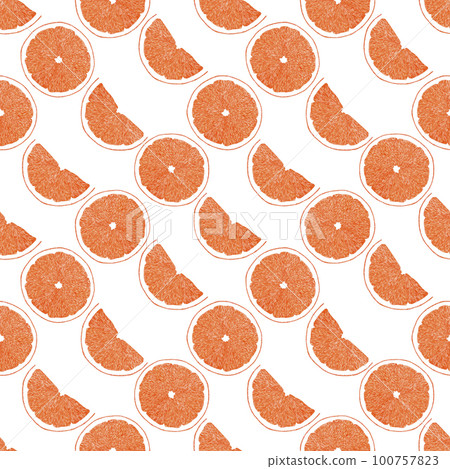 Hand drawn watercolor orange slices seamless pattern on white background. Scrapbook, post card, textile, fabric. Hand drawn watercolor orange slices seamless pattern on white background. Scrapbook, post card, textile, fabric. 100757823