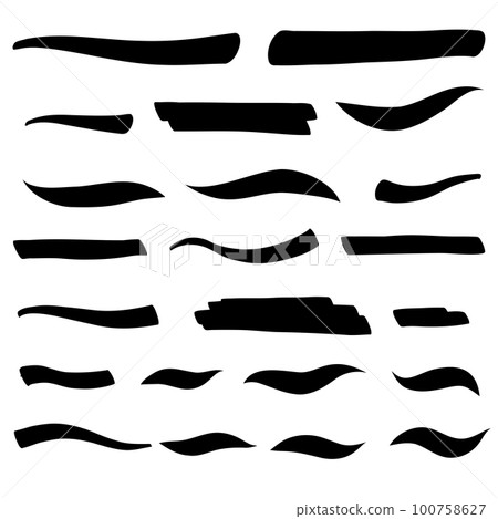 Set of swash hand drawn brush lines, underlines. Vector collection of calligraphic elements in doodle style. Swirl swoosh brushstroke 100758627