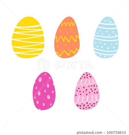 Set of hand drawn Easter eggs. Vector illustration of colorful Easter decoration Set of hand drawn Easter eggs. Vector illustration of colorful Easter decoration 100758633