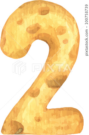 Cheese font 2 number. Watercolor illustration. 100758739