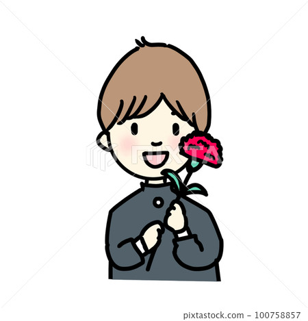 A male student giving a carnation gift to his mother on Mother's Day A male student giving a carnation gift to his mother on Mother's Day 100758857