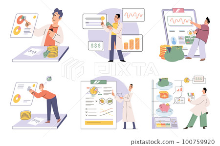 Budget plan concept. Evaluates his income and expenses, analyzes investments and savings Budget plan concept. Evaluates his income and expenses, analyzes investments and savings 100759920