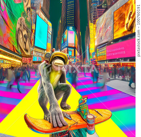 Monkey rides a skateboard Monkey rides a skateboard 100760191