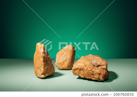 Natural green concept background, podium for product presentation. Mockup for the demonstration of cosmetic products with copy space. 100760850