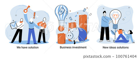 We have solution, business investment, new ideas solution scenes set. Teamwork and brainstorming We have solution, business investment, new ideas solution scenes set. Teamwork and brainstorming 100761404